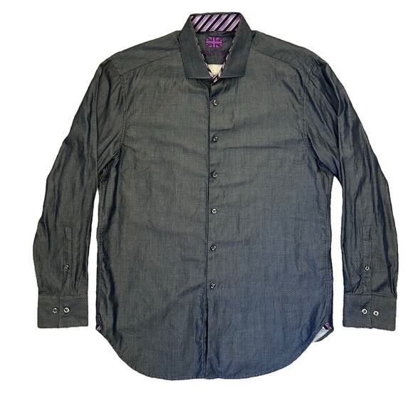 Michelsons of London Men’s Gray Cotton Button-Up Shirt Long Sleeves Size L - Picture 1 of 14